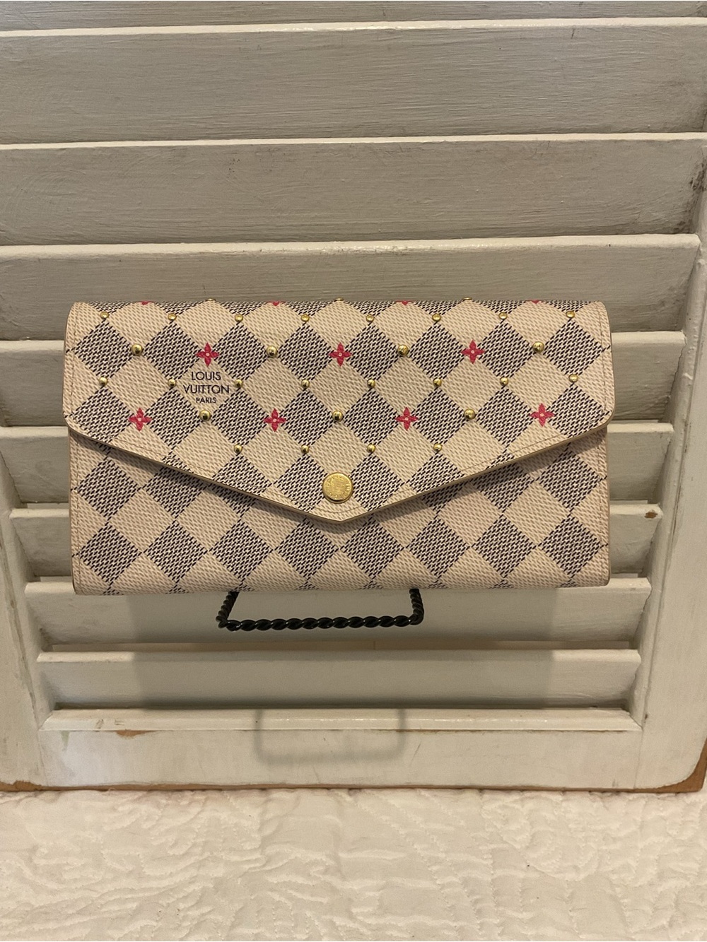 Louis Vuitton Damier Azur Studded Sarah Wallet with COA